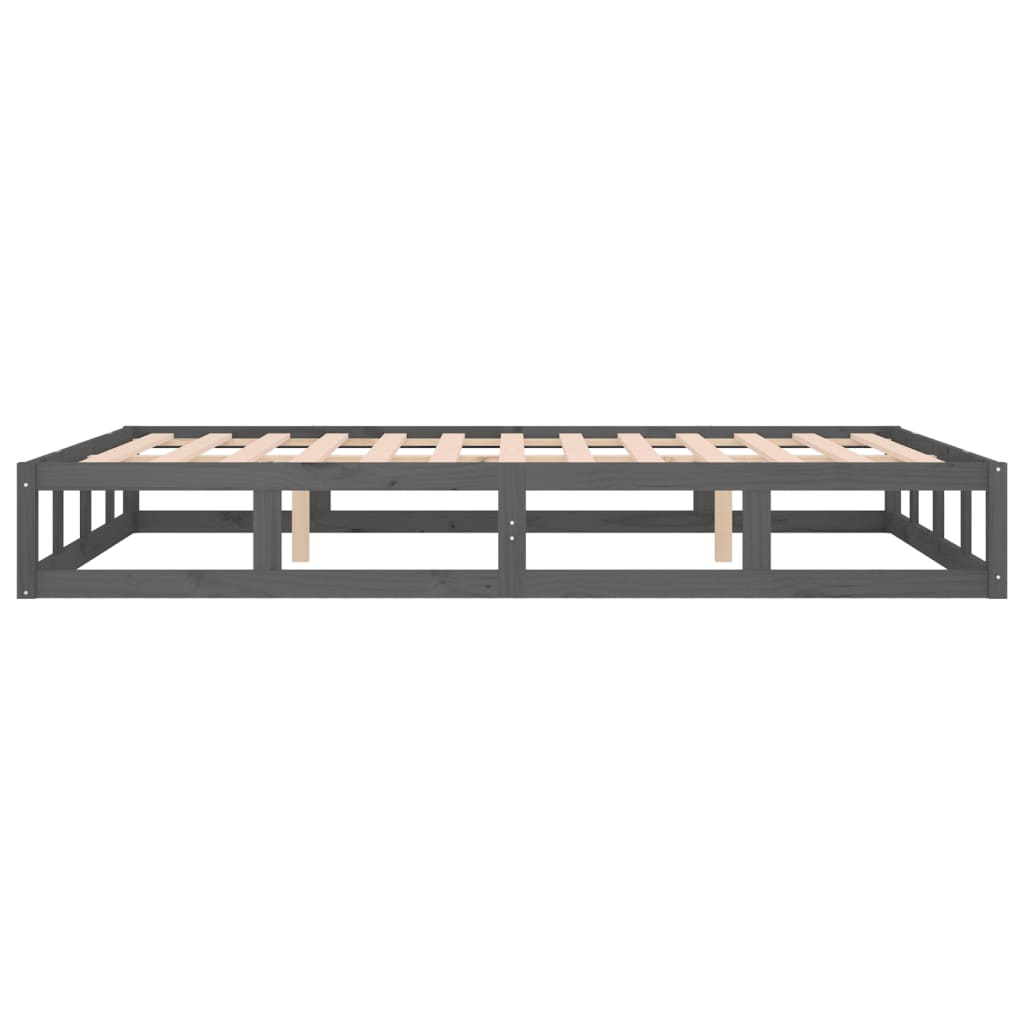 Solid Wood Grey King Size Bed Frame 150x200 cm - No Mattress Included