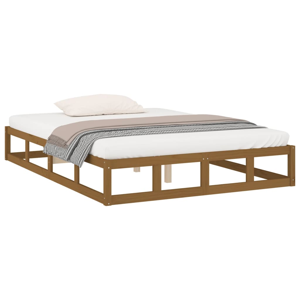 Solid Wood King Bed Frame, Honey Brown 150x200 cm, No Mattress