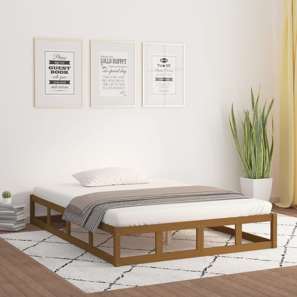 Solid Wood King Bed Frame, Honey Brown 150x200 cm, No Mattress