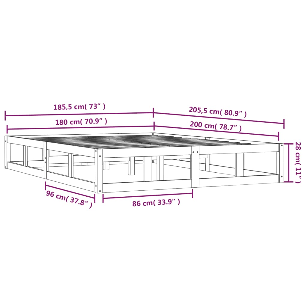 Solid Wood White Super King Bed Frame 180x200 cm