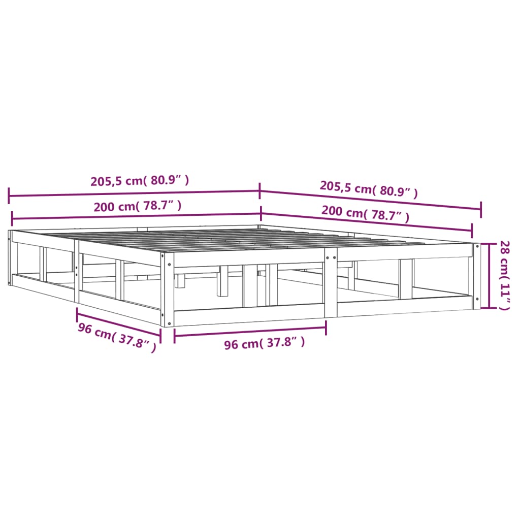Solid Wood Bed Frame 200x200 cm - Sturdy, Elegant Design