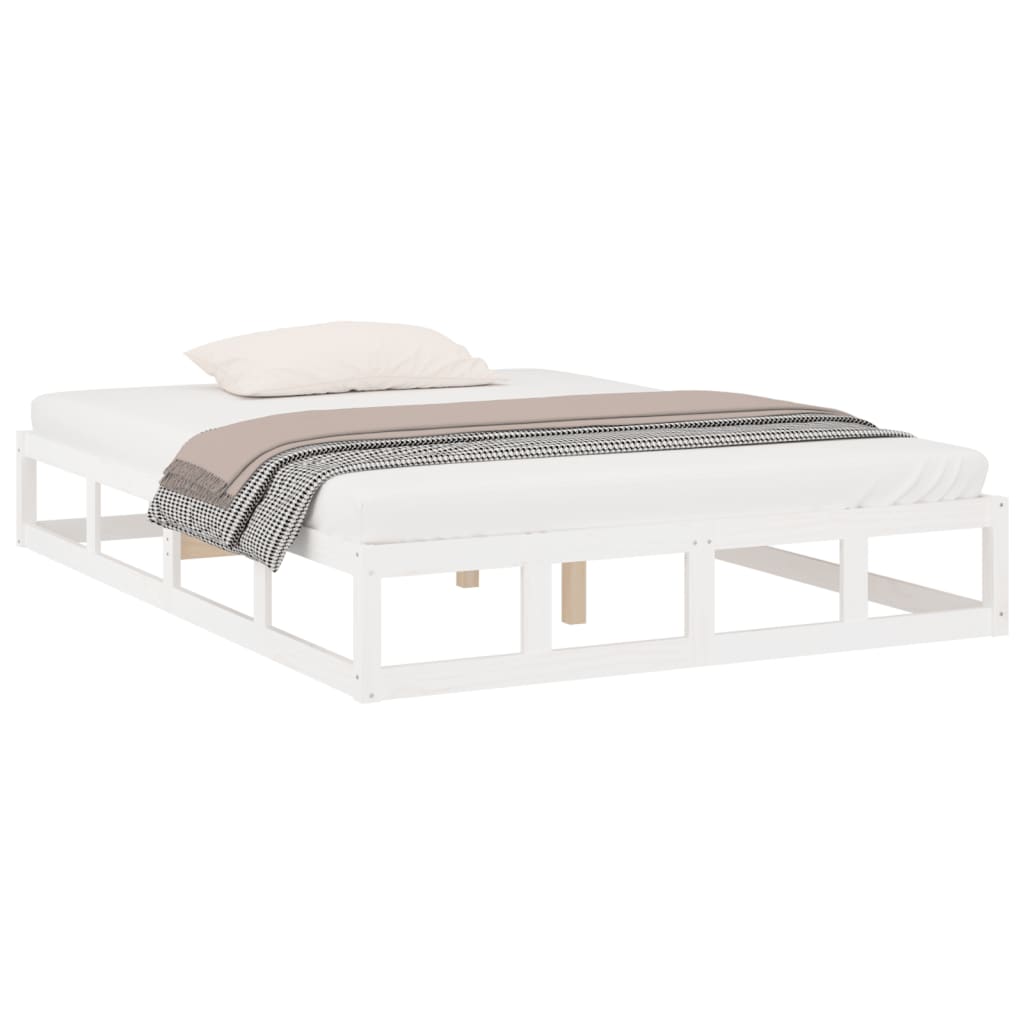 White Solid Wood Bed Frame 200x200 cm - No Mattress Included