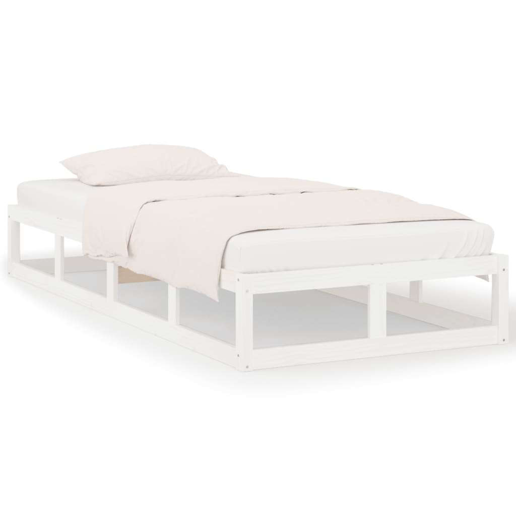 Solid Wood White Bed Frame 75x190 cm - Small Single (No Mattress)