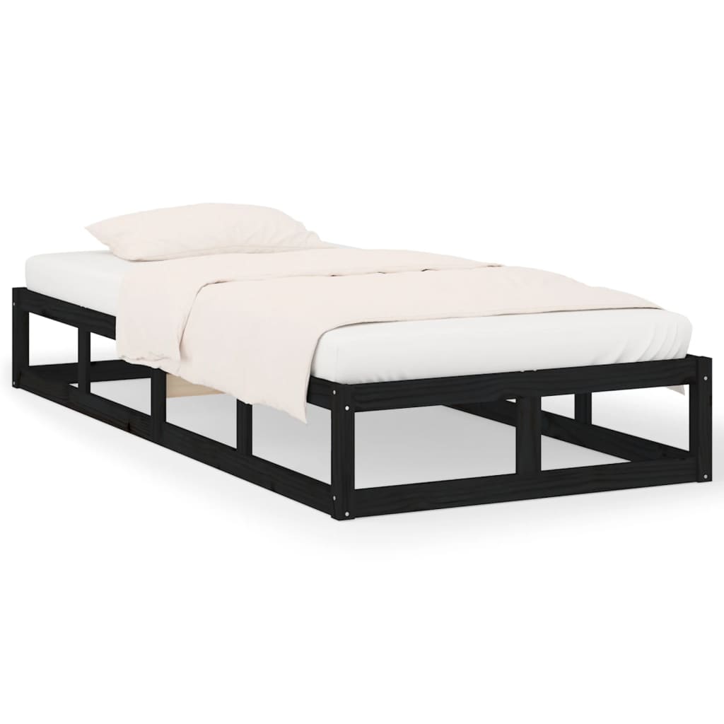 Solid Wood Black Bed Frame 75x190cm - Small Single, No Mattress