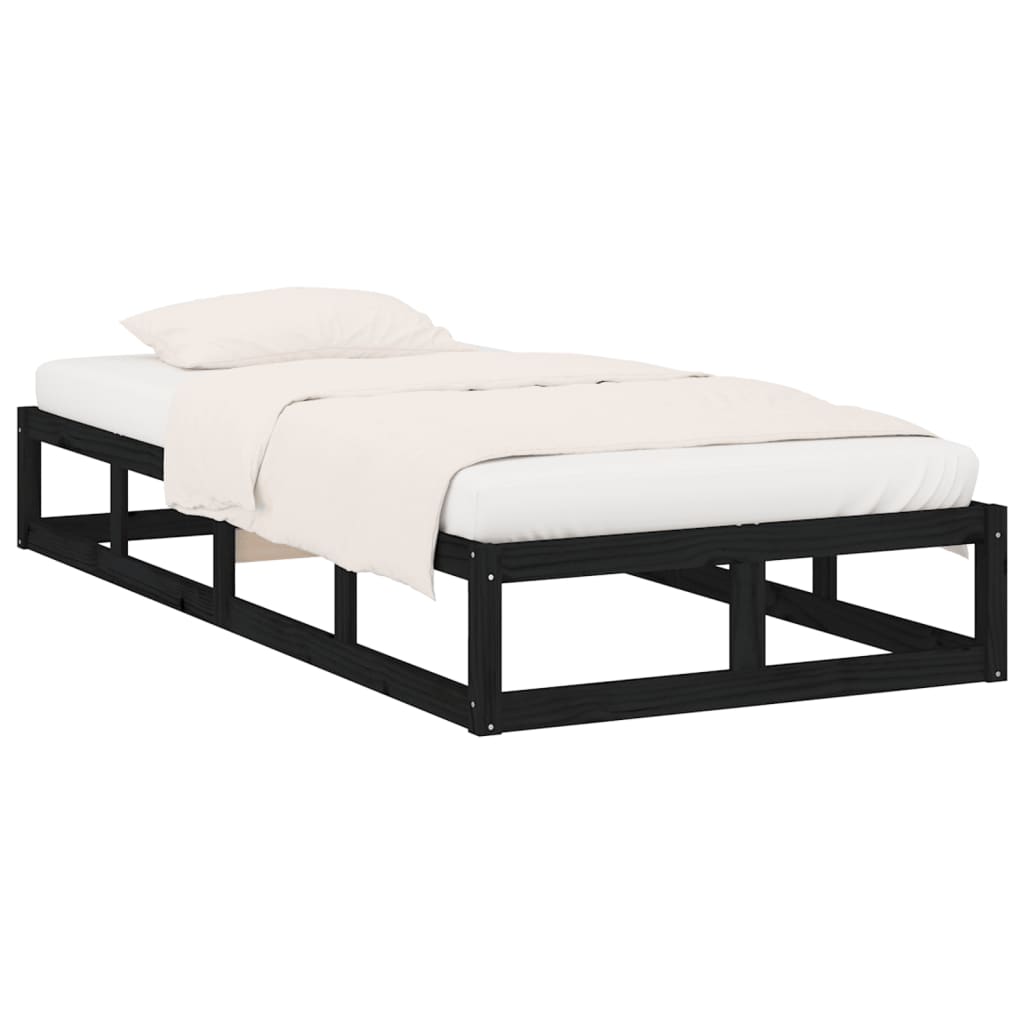 Solid Wood Black Bed Frame 75x190cm - Small Single, No Mattress