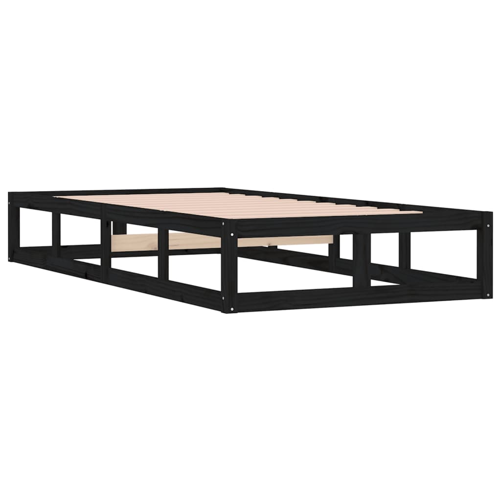 Solid Wood Black Bed Frame 75x190cm - Small Single, No Mattress