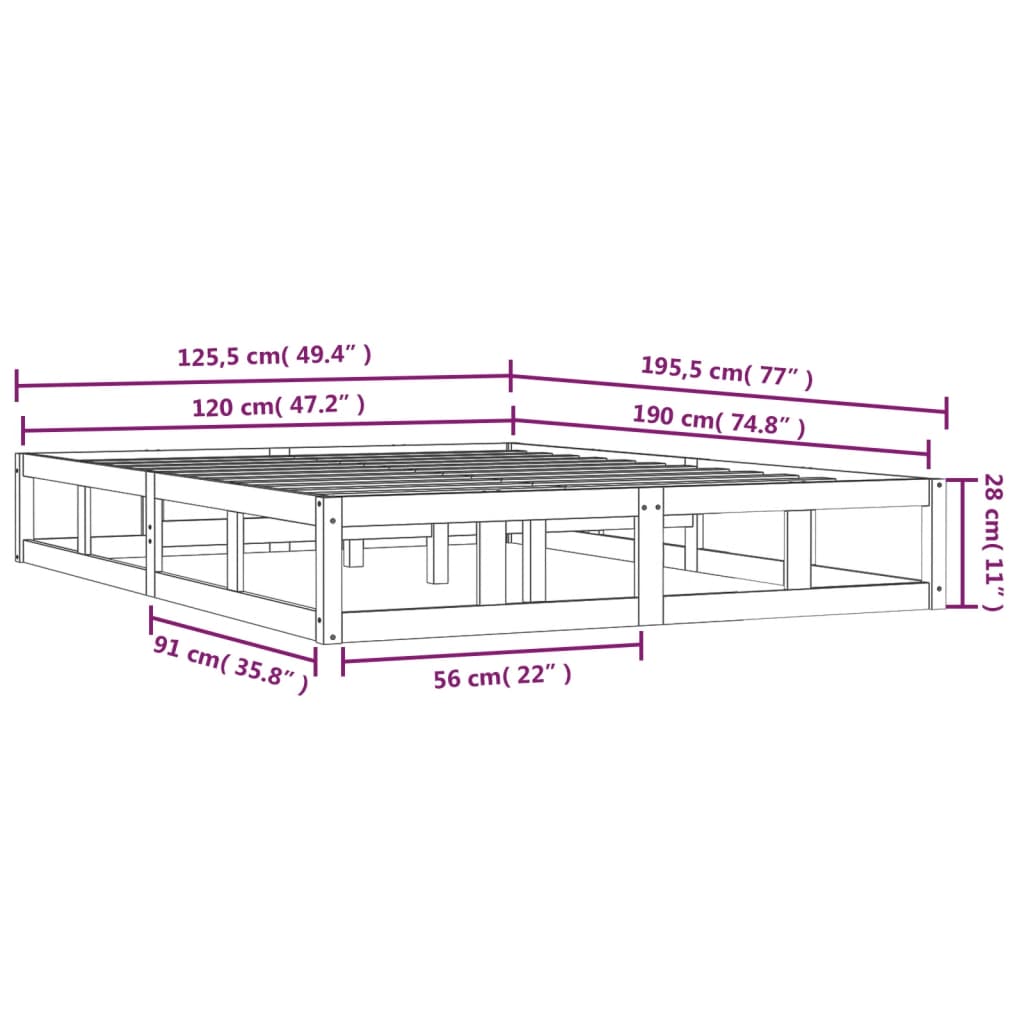 Solid Wood Bed Frame in Honey Brown - 120x190 cm Small Double