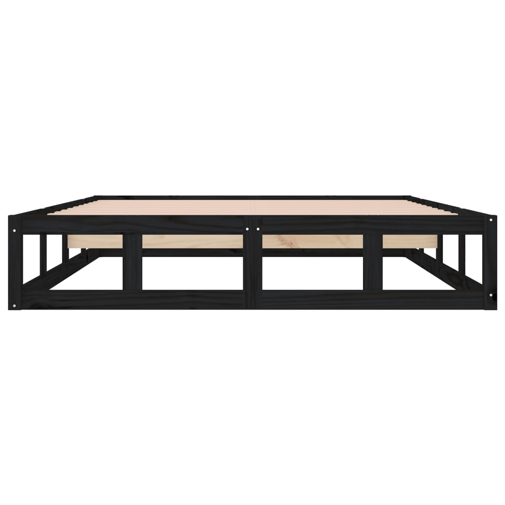 Solid Wood Black Bed Frame 120x190 cm - Small Double Without Mattress