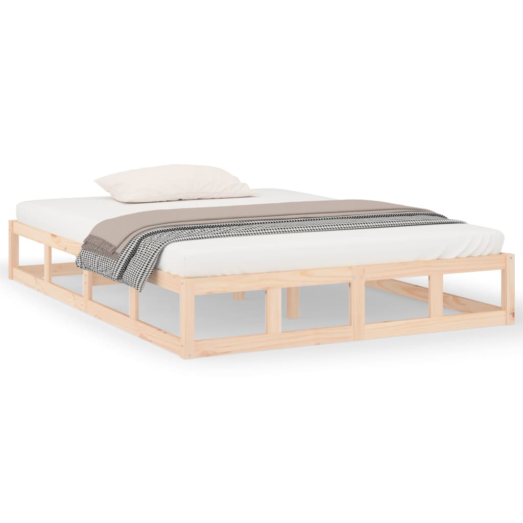 Solid Wood Double Bed Frame 135x190 cm - No Mattress Included
