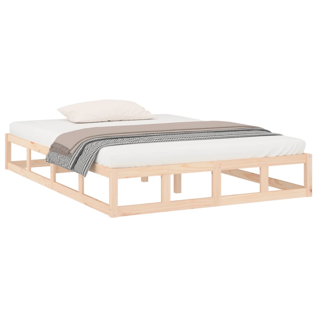 Solid Wood Double Bed Frame 135x190 cm - No Mattress Included