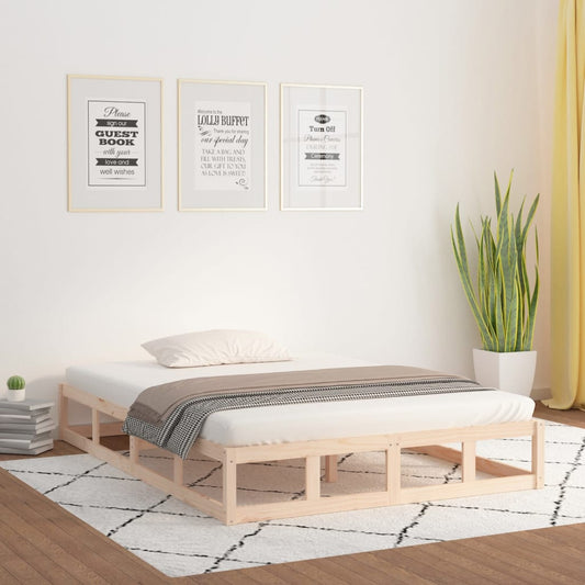 Solid Wood Double Bed Frame 135x190 cm - No Mattress Included