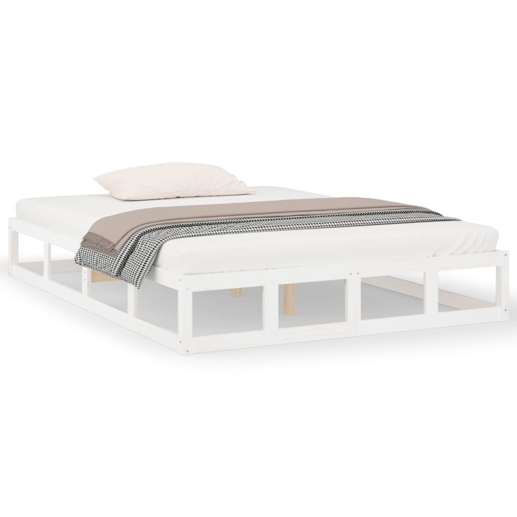 Solid Wood White Double Bed Frame 135x190 cm - No Mattress Included