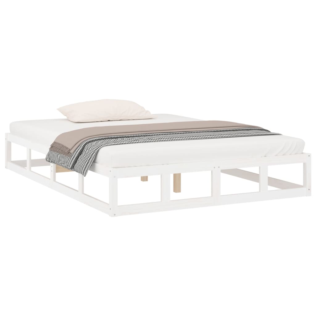 Solid Wood White Double Bed Frame 135x190 cm - No Mattress Included