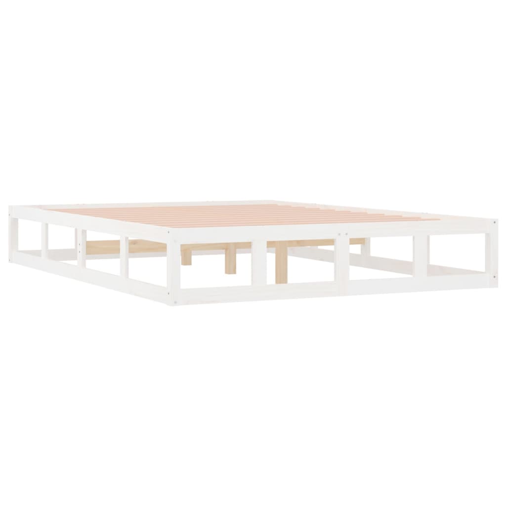Solid Wood White Double Bed Frame 135x190 cm - No Mattress Included