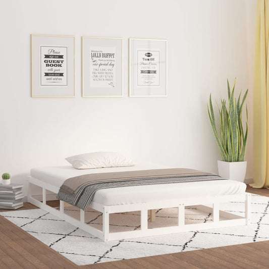 Solid Wood White Double Bed Frame 135x190 cm - No Mattress Included