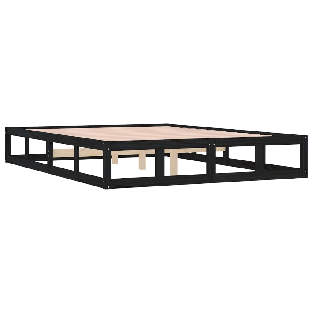 Solid Wood Black Bed Frame 140x190 cm - No Mattress Included
