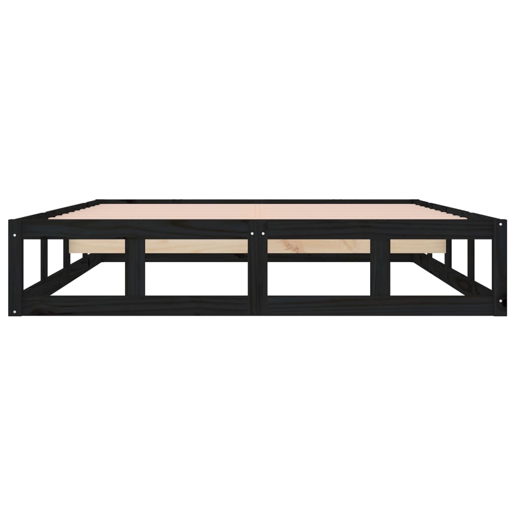 Solid Wood Black Bed Frame 140x190 cm - No Mattress Included