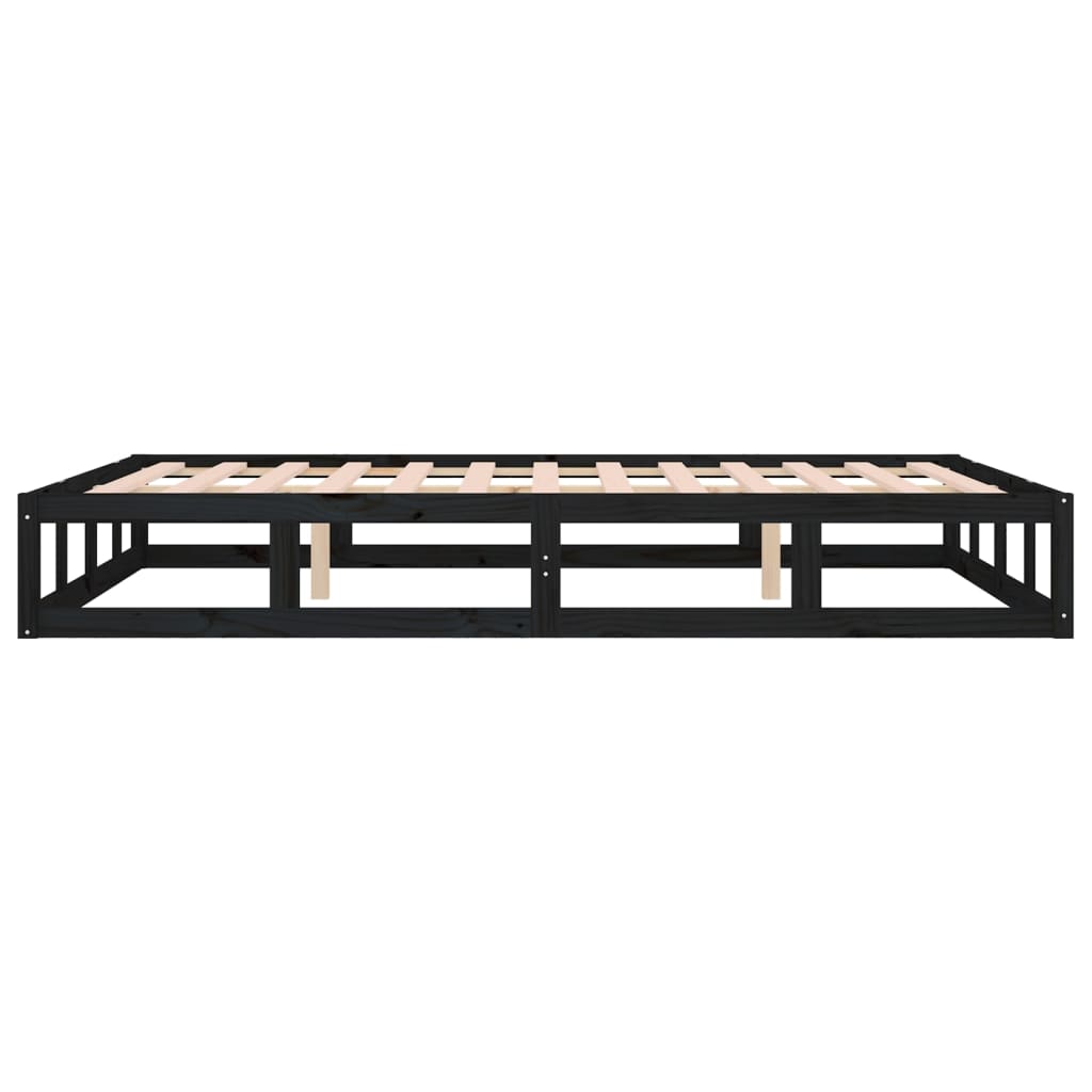 Solid Wood Black Bed Frame 140x190 cm - No Mattress Included