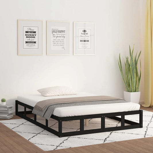 Solid Wood Black Bed Frame 140x190 cm - No Mattress Included