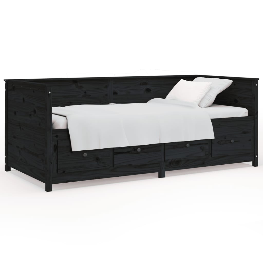 Solid Pine Day Bed Frame Black 90x200 cm - No Mattress Included