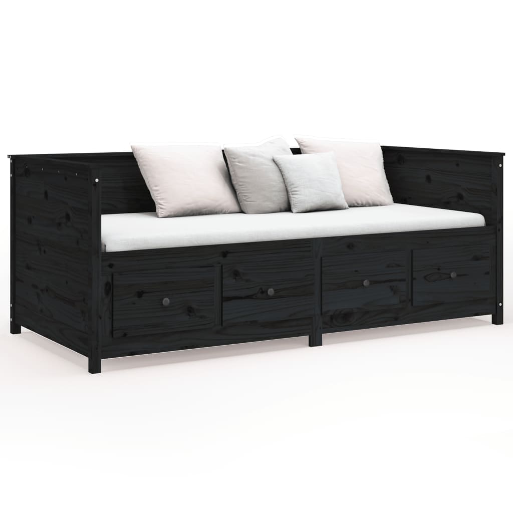 Solid Pine Day Bed Frame Black 90x200 cm - No Mattress Included