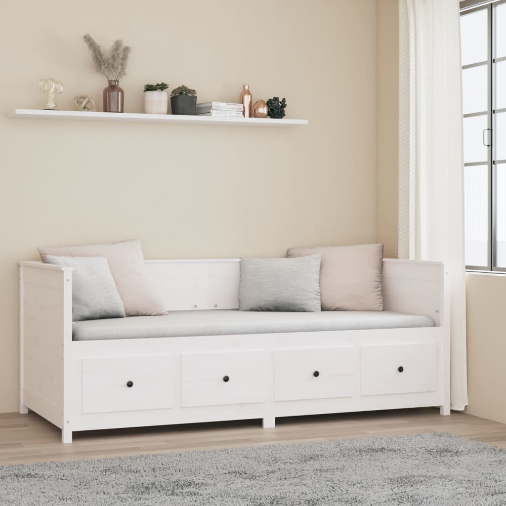 Solid Wood Pine Day Bed Frame, White 80x200 cm (Mattress Not Included)