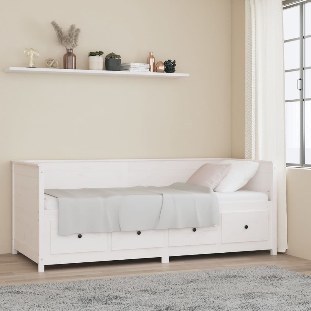 Solid Wood Pine Day Bed Frame, White 80x200 cm (Mattress Not Included)
