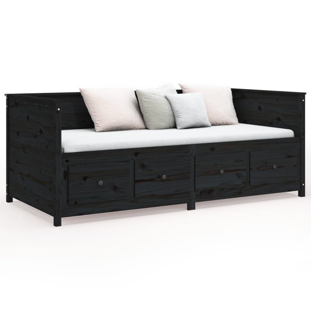 Solid Pine Day Bed Frame 80x200cm - Sleek Black Finish