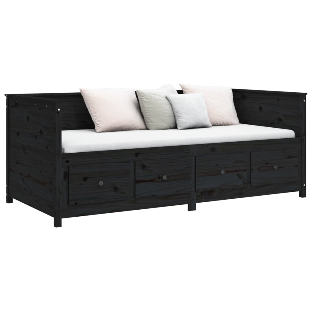 Solid Pine Day Bed Frame 80x200cm - Sleek Black Finish