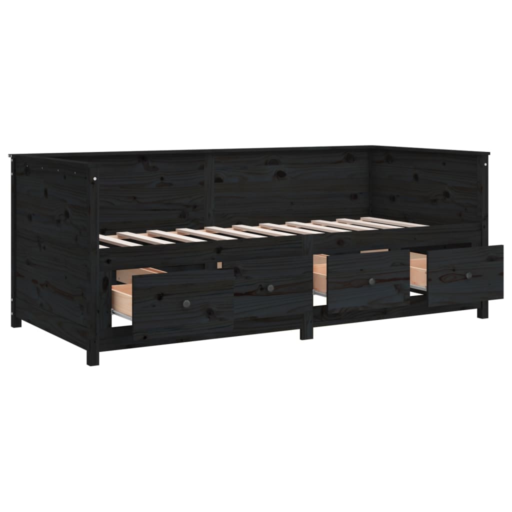 Solid Pine Day Bed Frame 80x200cm - Sleek Black Finish