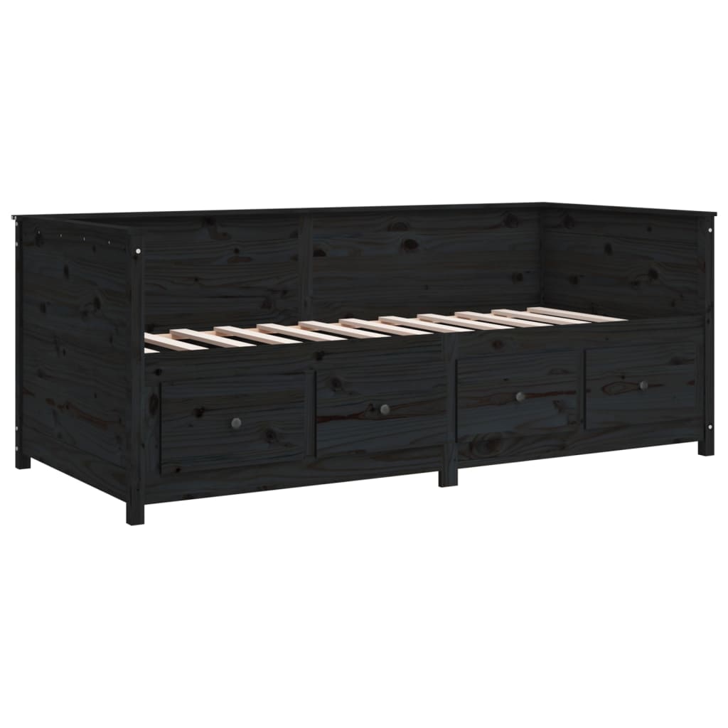 Solid Pine Day Bed Frame 80x200cm - Sleek Black Finish