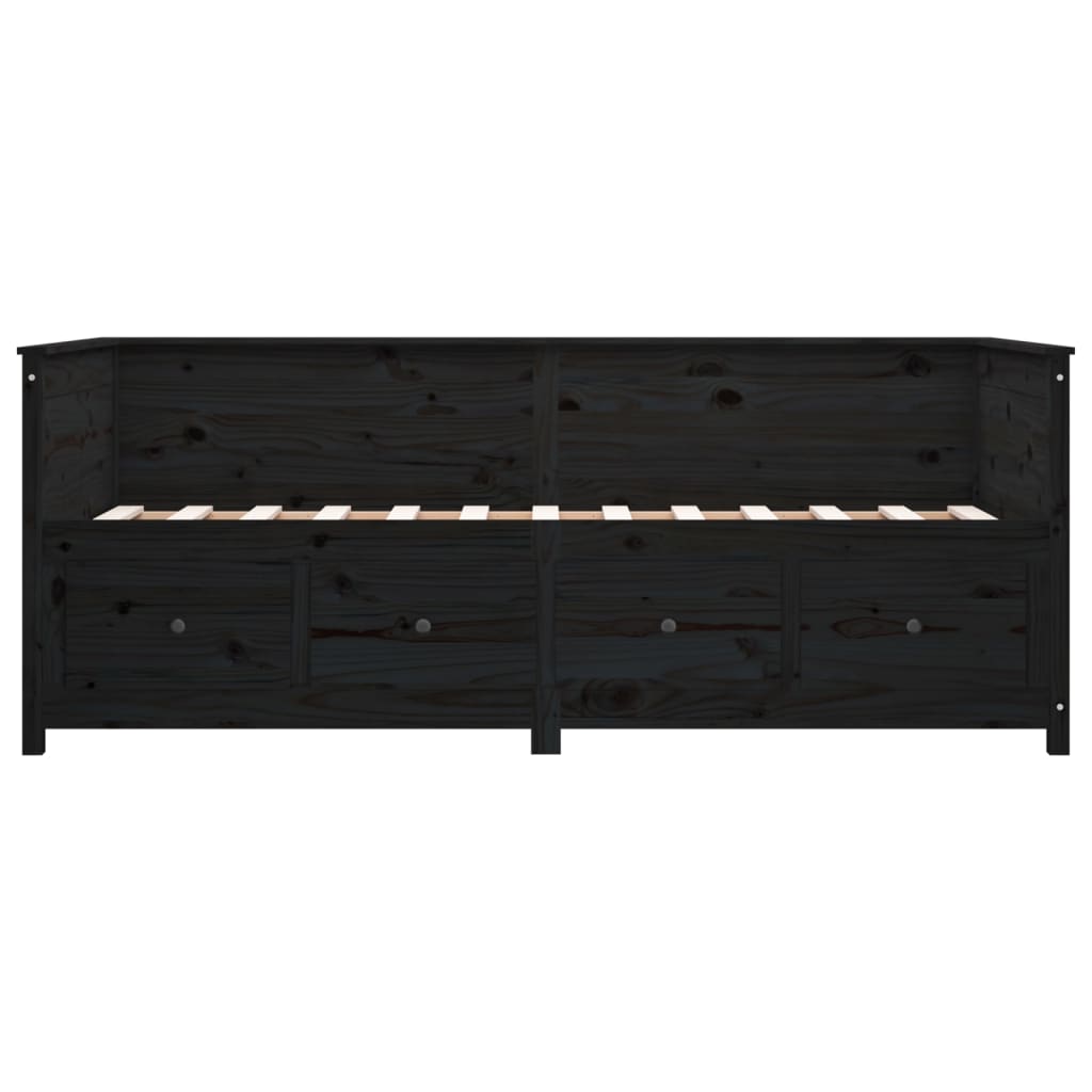 Solid Pine Day Bed Frame 80x200cm - Sleek Black Finish