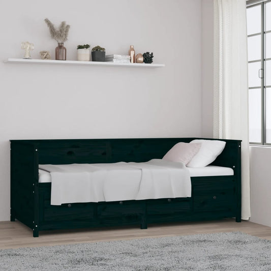 Solid Pine Day Bed Frame 80x200cm - Sleek Black Finish