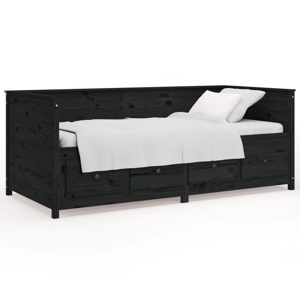 Black Solid Pine Day Bed Frame, Single 90x190 cm, No Mattress Included