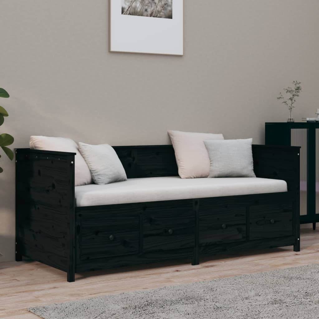 Black Solid Pine Day Bed Frame, Single 90x190 cm, No Mattress Included