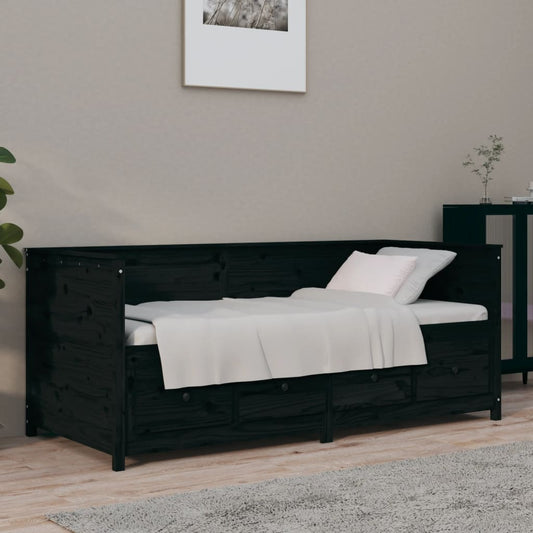 Black Solid Pine Day Bed Frame, Single 90x190 cm, No Mattress Included