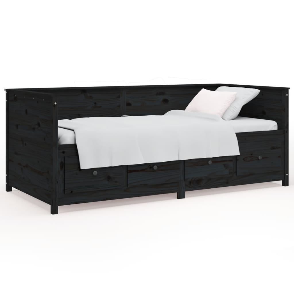 Black Solid Pine Day Bed Frame, 75x190 cm, No Mattress Included