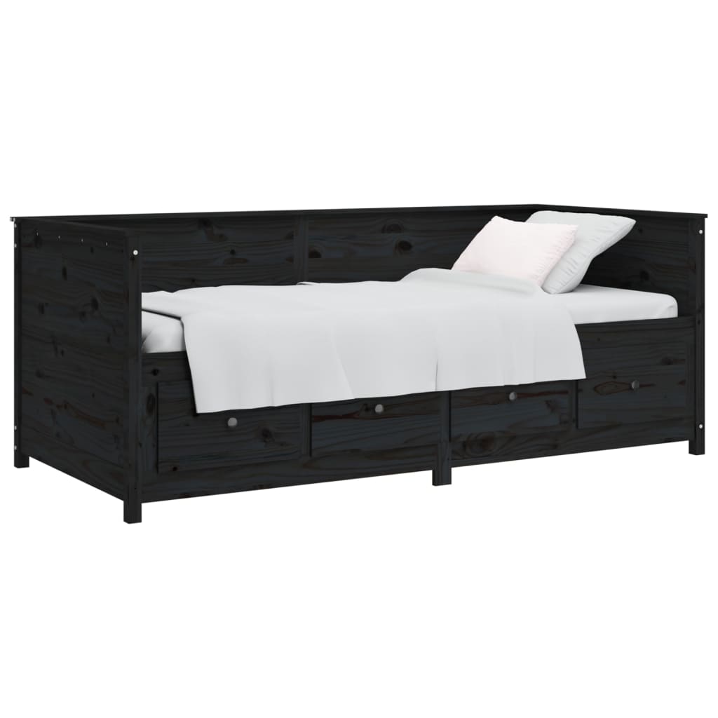 Black Solid Pine Day Bed Frame, 75x190 cm, No Mattress Included