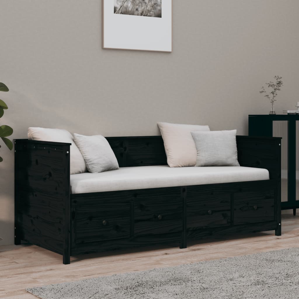 Black Solid Pine Day Bed Frame, 75x190 cm, No Mattress Included