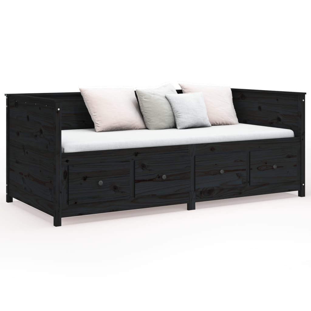 Black Solid Pine Day Bed Frame, 75x190 cm, No Mattress Included