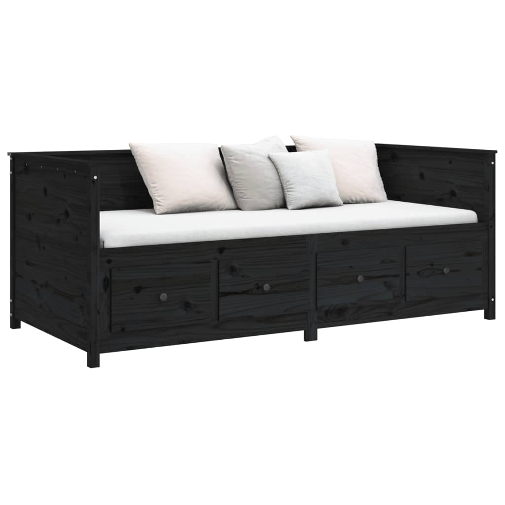 Black Solid Pine Day Bed Frame, 75x190 cm, No Mattress Included