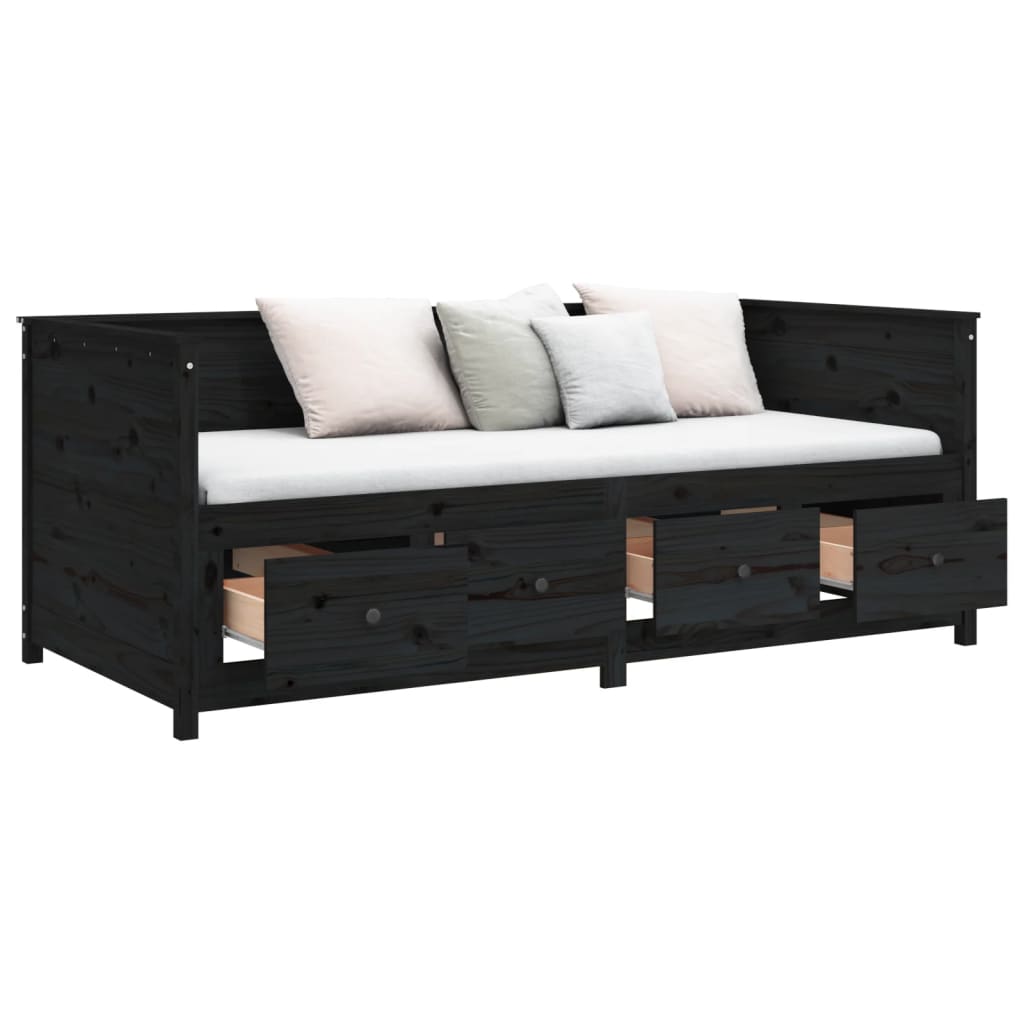 Black Solid Pine Day Bed Frame, 75x190 cm, No Mattress Included