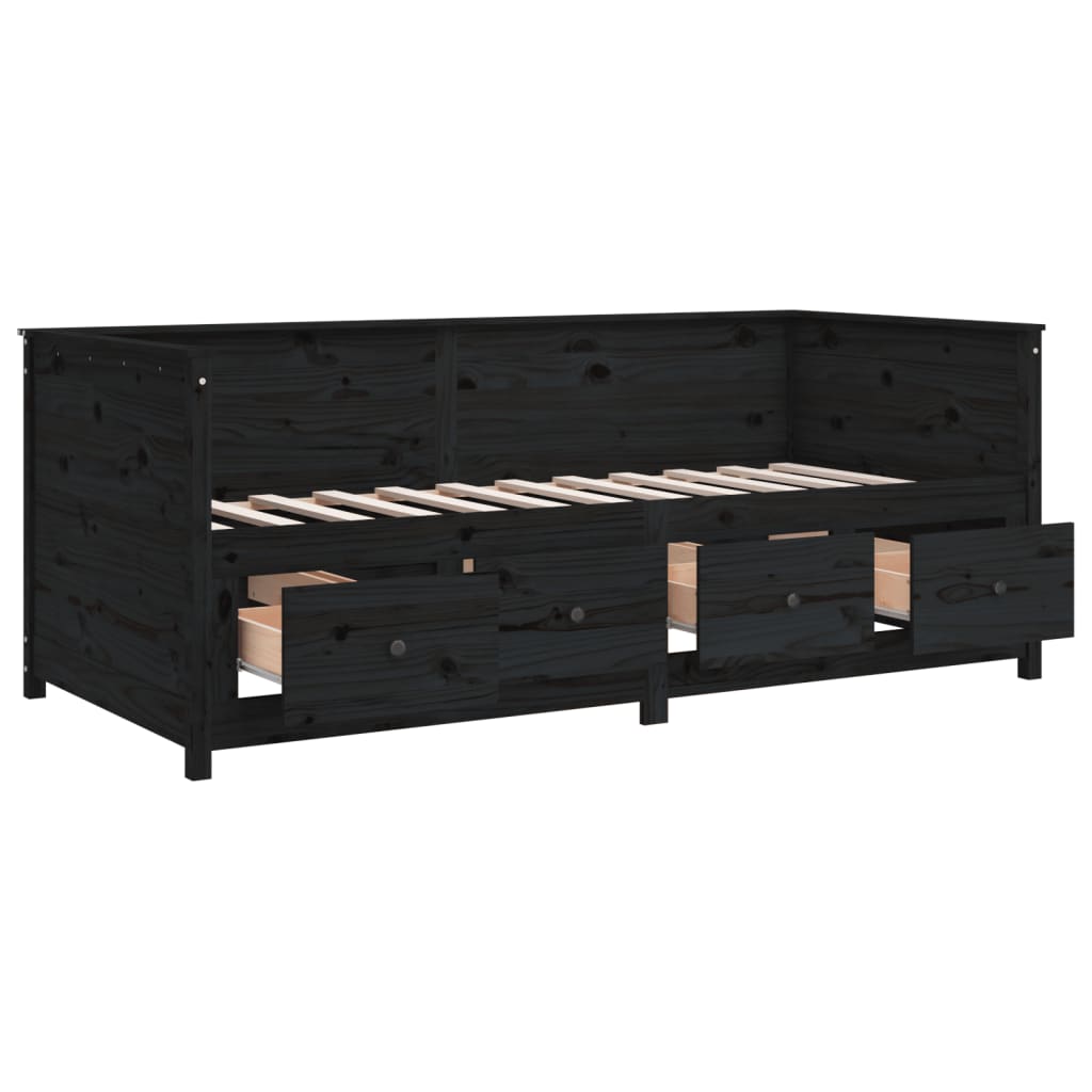 Black Solid Pine Day Bed Frame, 75x190 cm, No Mattress Included