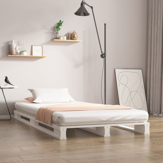 White Solid Wood Pallet Bed Frame 90x200 cm - Mattress Not Included