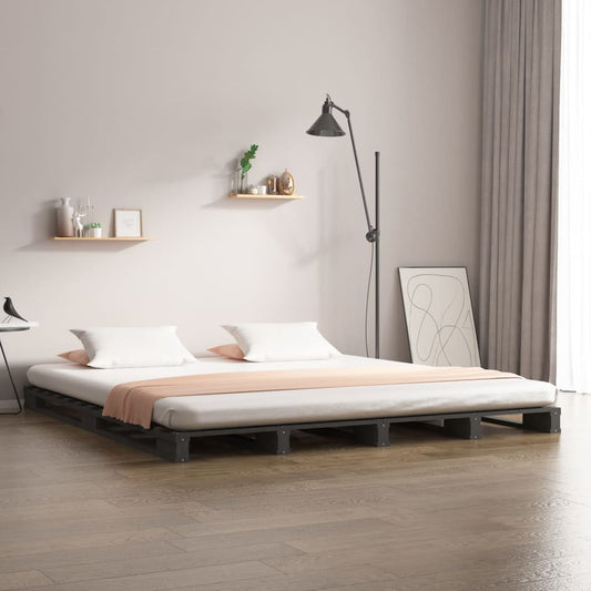 Grey Solid Wood Pallet Bed Frame 120x200 cm - Mattress Not Included