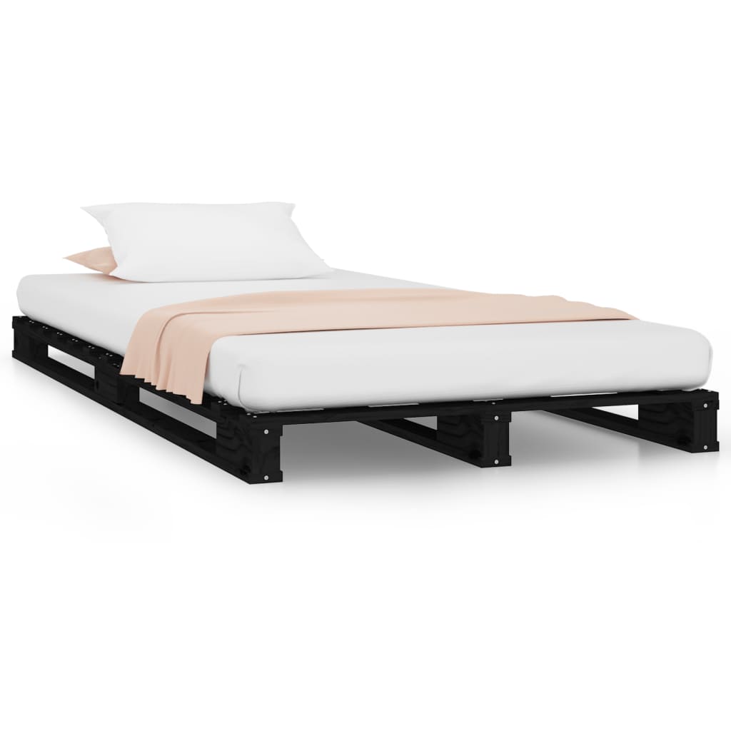 Solid Wood Black Pallet Bed Frame - Small Single, No Mattress