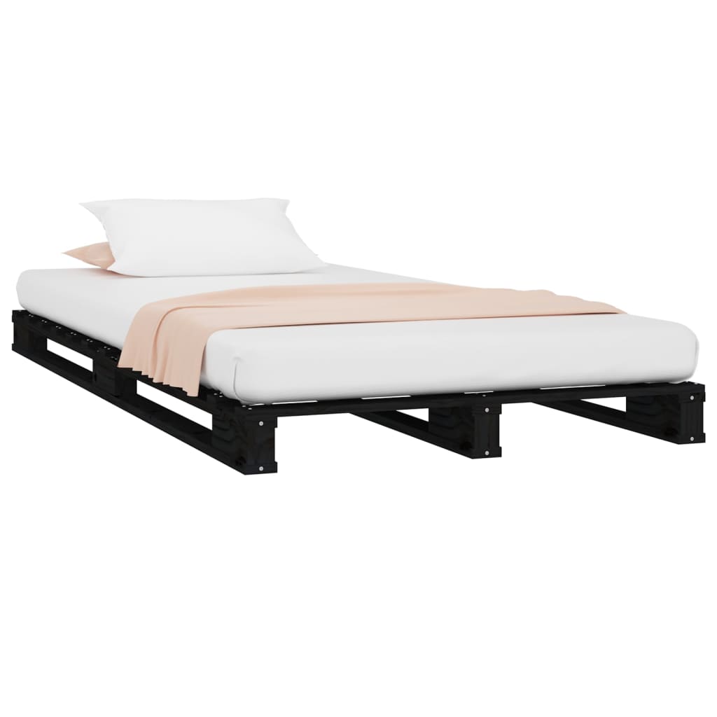 Solid Wood Black Pallet Bed Frame - Small Single, No Mattress