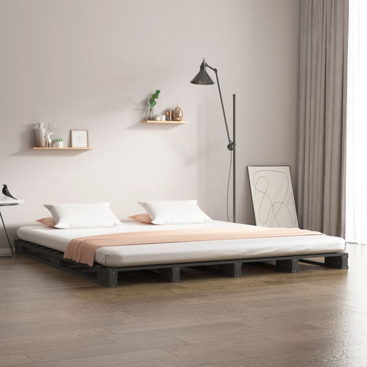 Small Double Grey Solid Wood Pallet Bed Frame (Mattress Not Included)