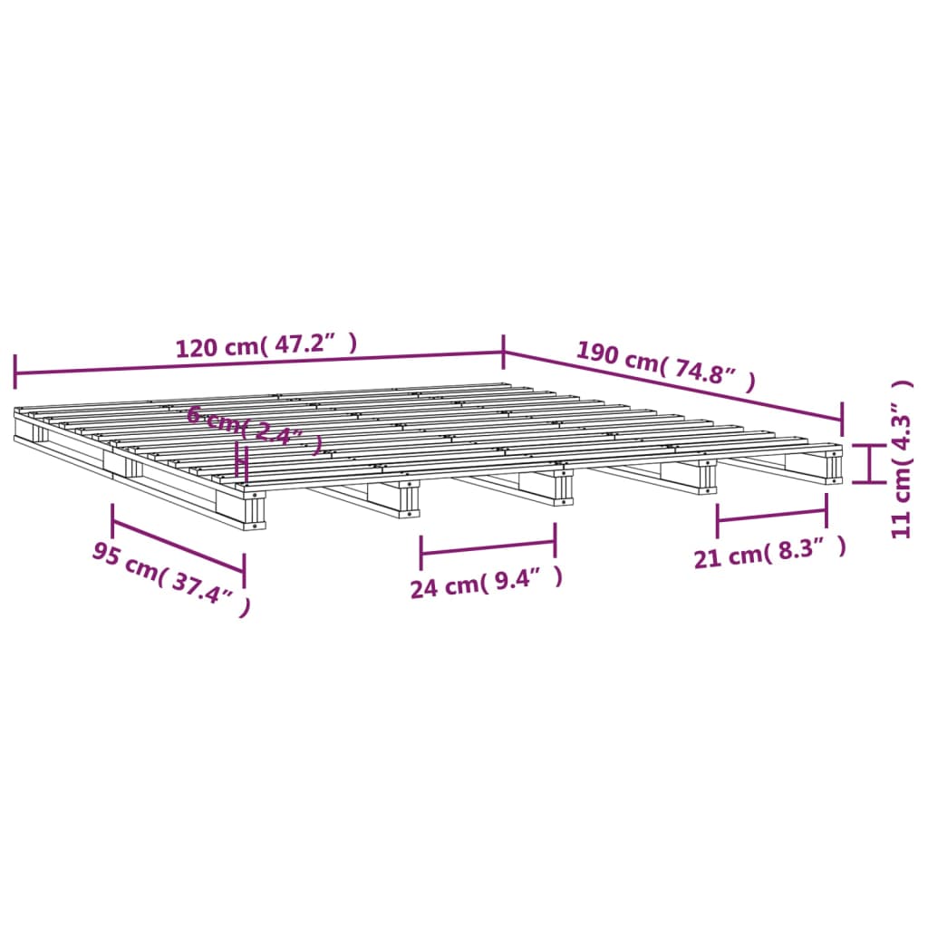 Solid Wood Black Pallet Bed Frame, Small Double (No Mattress)