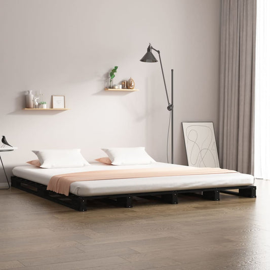 Solid Wood Black Pallet Bed Frame, Small Double (No Mattress)